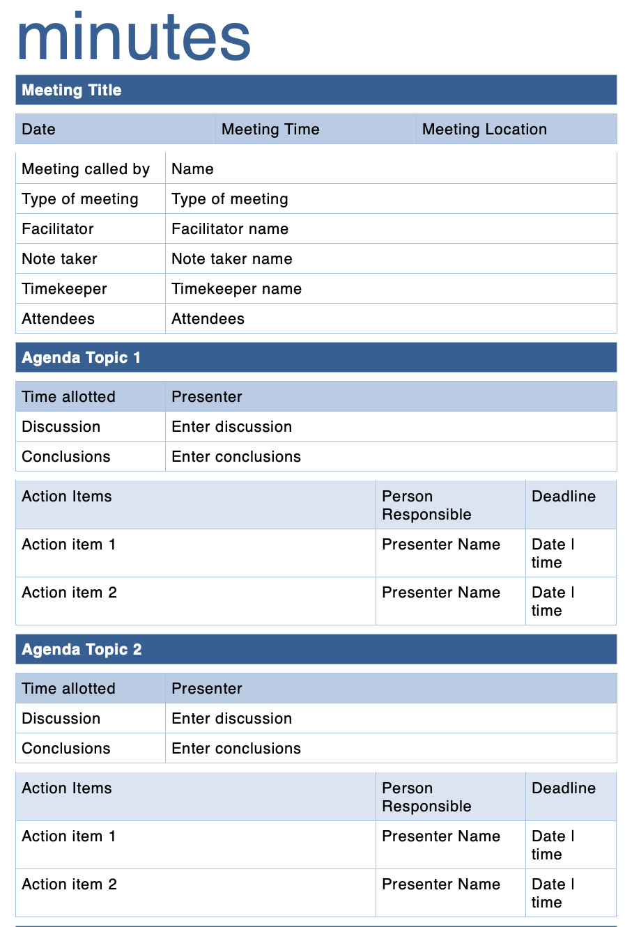 Meeting minutes template